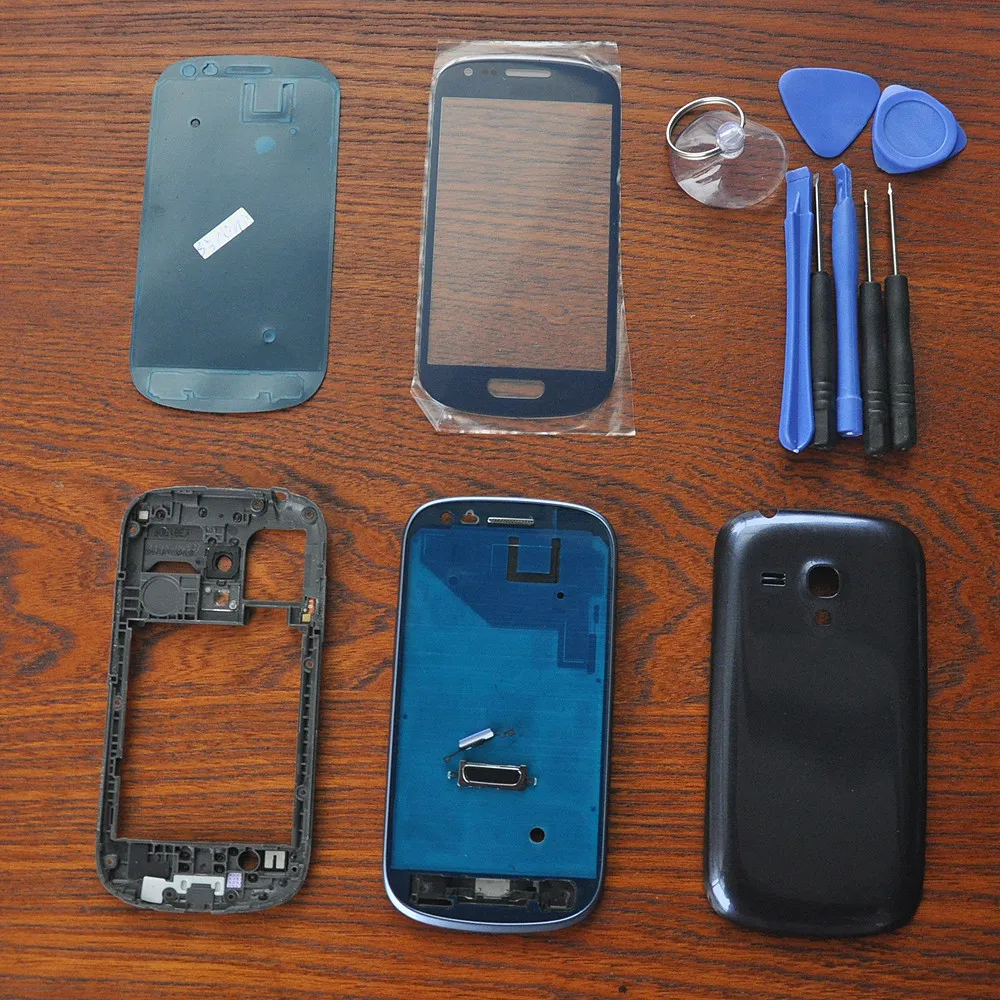 

Бесплатная Доставка! Оригинальный OEM для Samsung S3 SIII mini GT-i8190 синий полный корпус чехол сменное переднее стекло с черным
