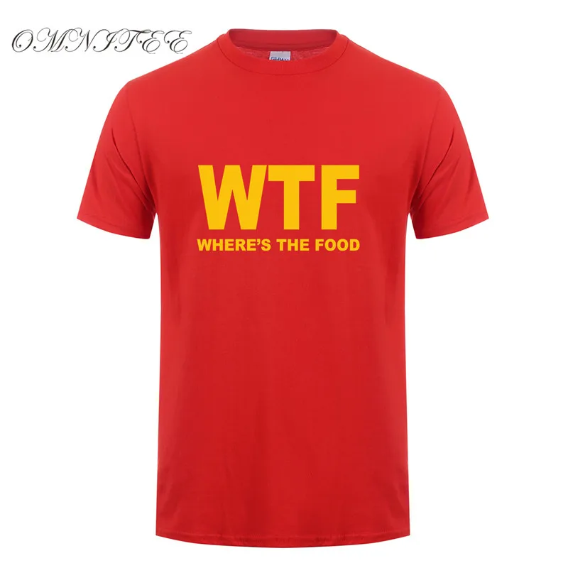 Omnitee новый летний WTF где еда Футболка Мужская хлопковая футболка с коротким