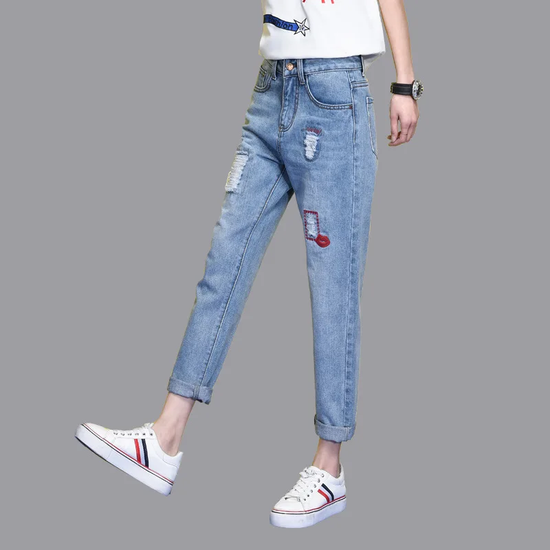 Женские рваные джинсы до щиколотки прямые свободные брюки со средней талией 26 32