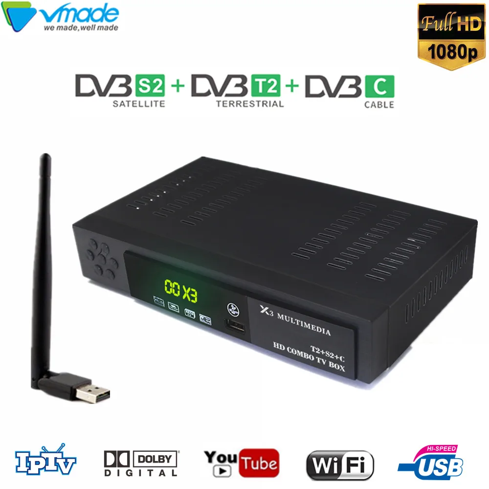 Спутниковый ресивер HD цифровой DVB T2 + S2 ТВ-тюнер MPEG-4 DVB-t2 s2 X3 с USB Wi-Fi Поддержка bisskey