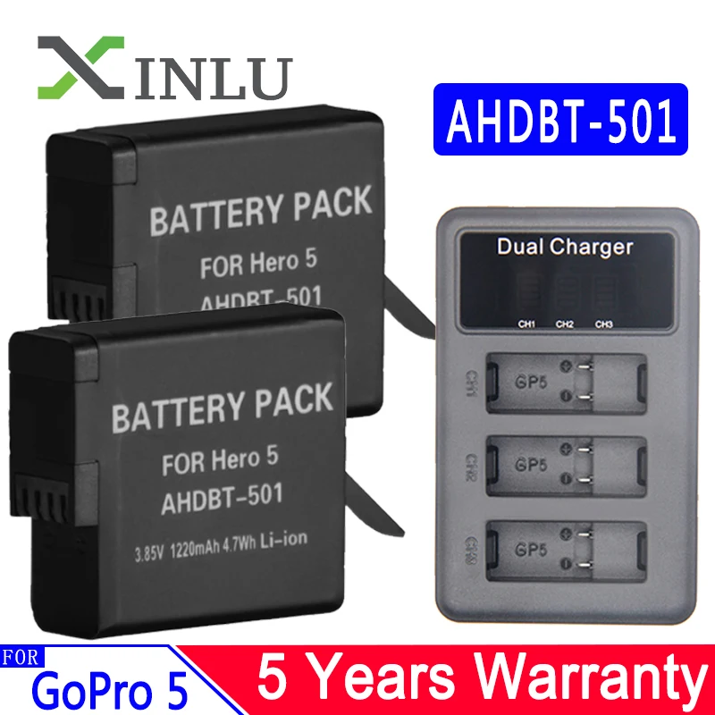 GoPro5 AHDBT501 Hero5 аккумулятор + USB 3 портовое зарядное устройство с портом Type C для 501 GoPro