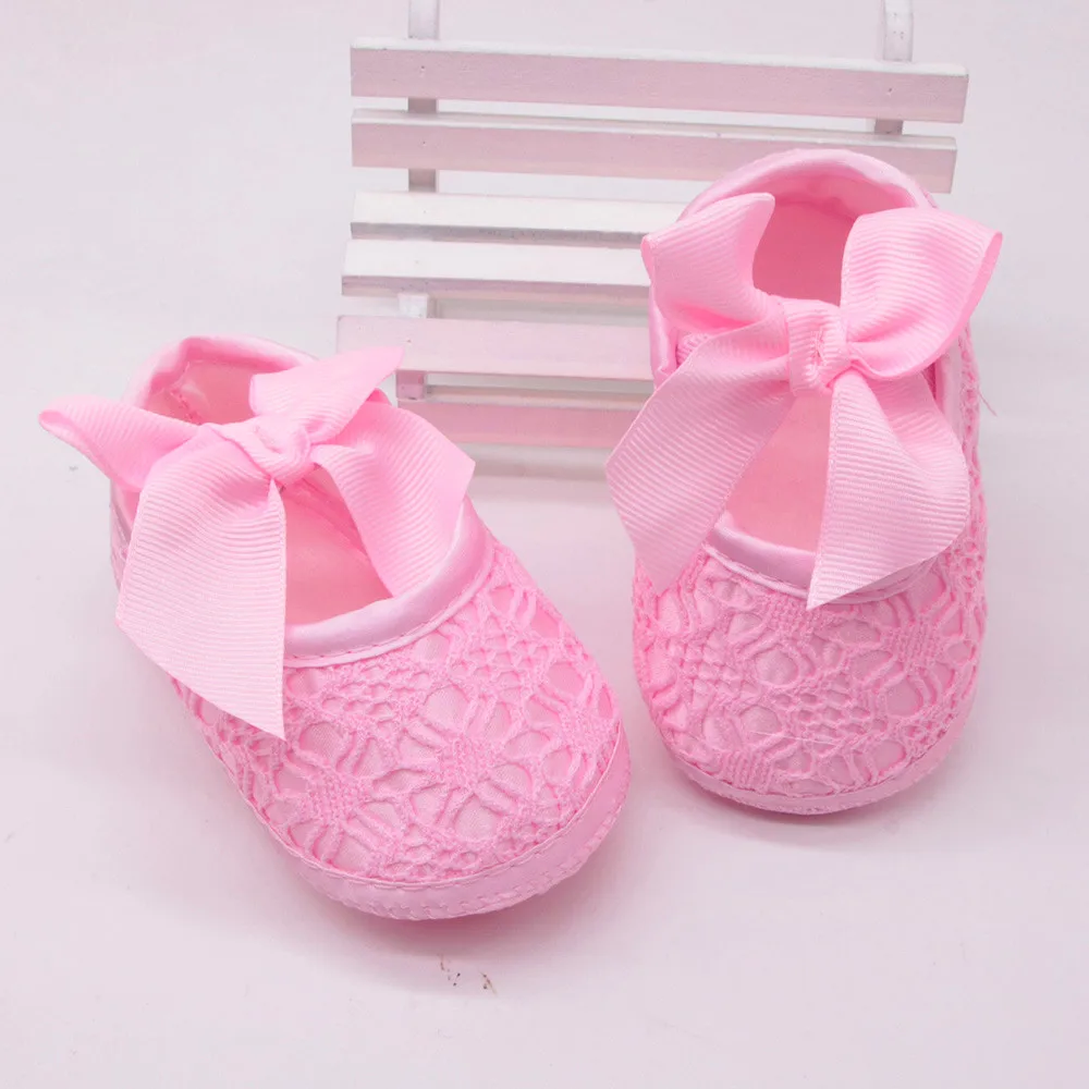 

Newborn Baby Girls Soft Shoes Soft Soled Non-slip Bowknot Footwear Crib Shoes