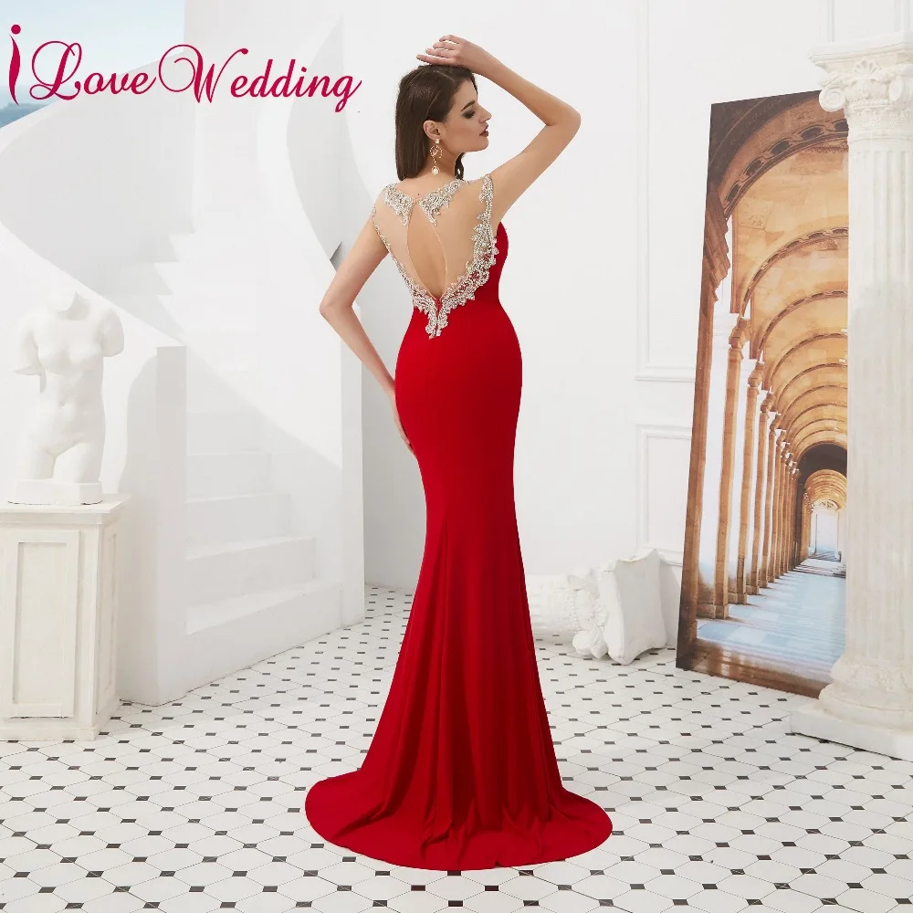 ILoveWedding элегантный Иллюзия с украшением в виде кристаллов бисера Длинные платье для выпускного вечера
