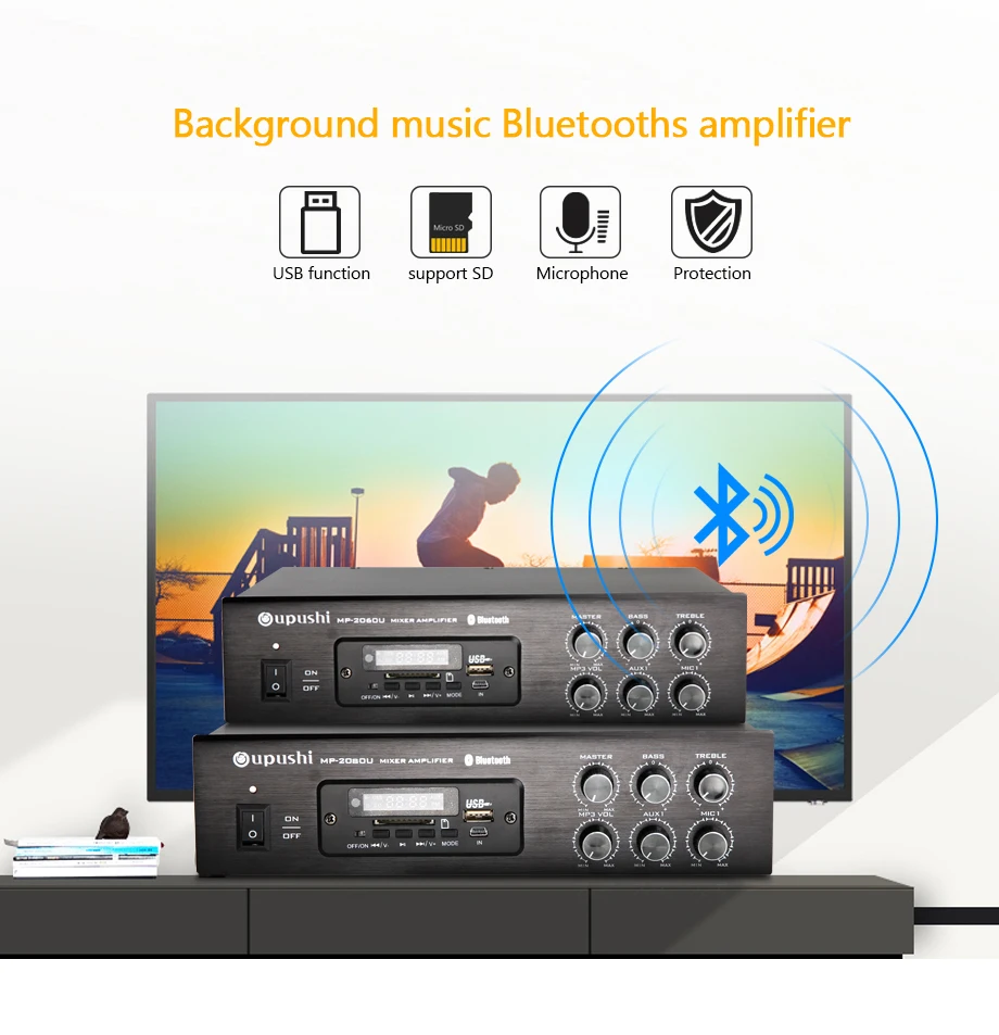 OUPUSHI MP-2050U MP-2080U 60 Вт 80 Вт усилитель с FM Bluetooth цифровой сигнал USB