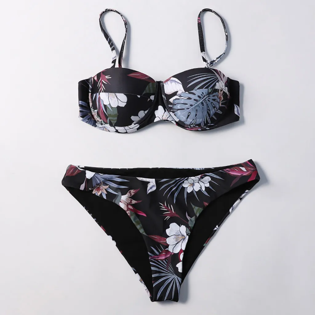Женский сексуальный комплект бикини с цветочным принтом раздельный купальник