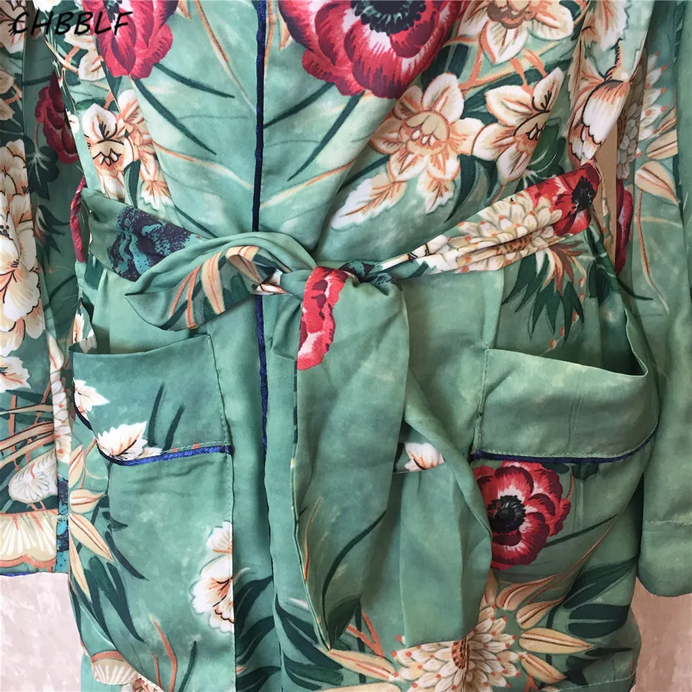 Новое весеннее кимоно с отложным воротником пальто принтом винтажное поясом