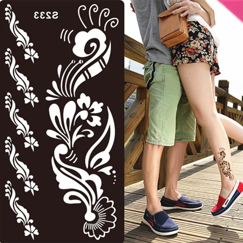 Mehndi Пейсли цветок татуировки наклейки хна для боди Арта водонепроницаемые