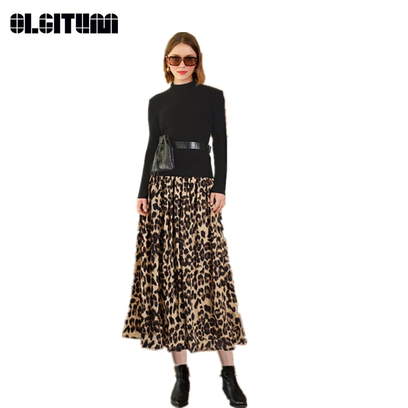 New 2018 Winter and Autumn Female Leopard Skirt Long Large Size Gold Velvet A-line Women SK268 | Женская одежда