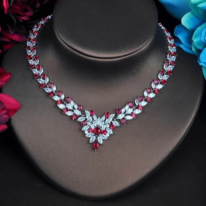 Роскошное красное цветочное колье HIBRIDE в форме венка с фианитами свадебные