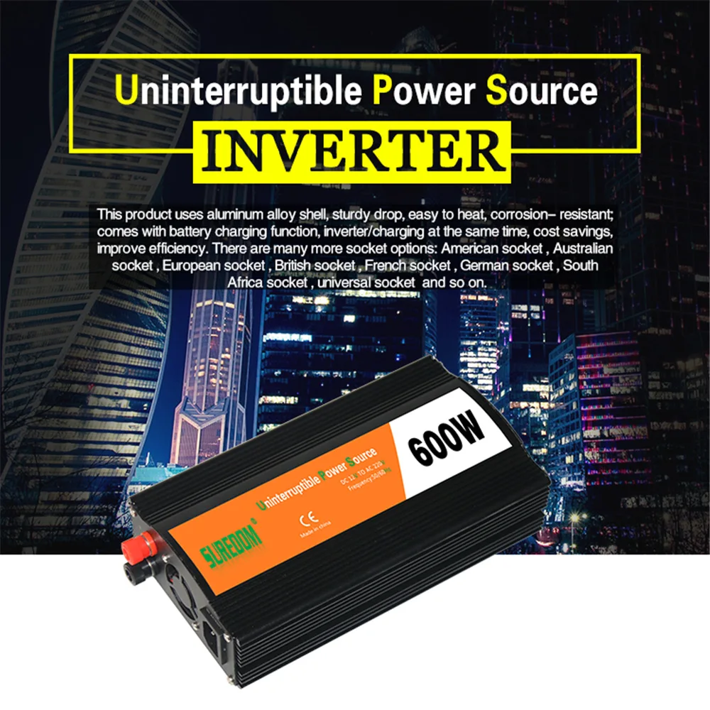 600W UPS переменного тока 12V DC/DC 220V непрерывный Питание инвертор для фотоэлектрической солнечной батареи Защита от отключения питания Мощность защита от короткого замыкания