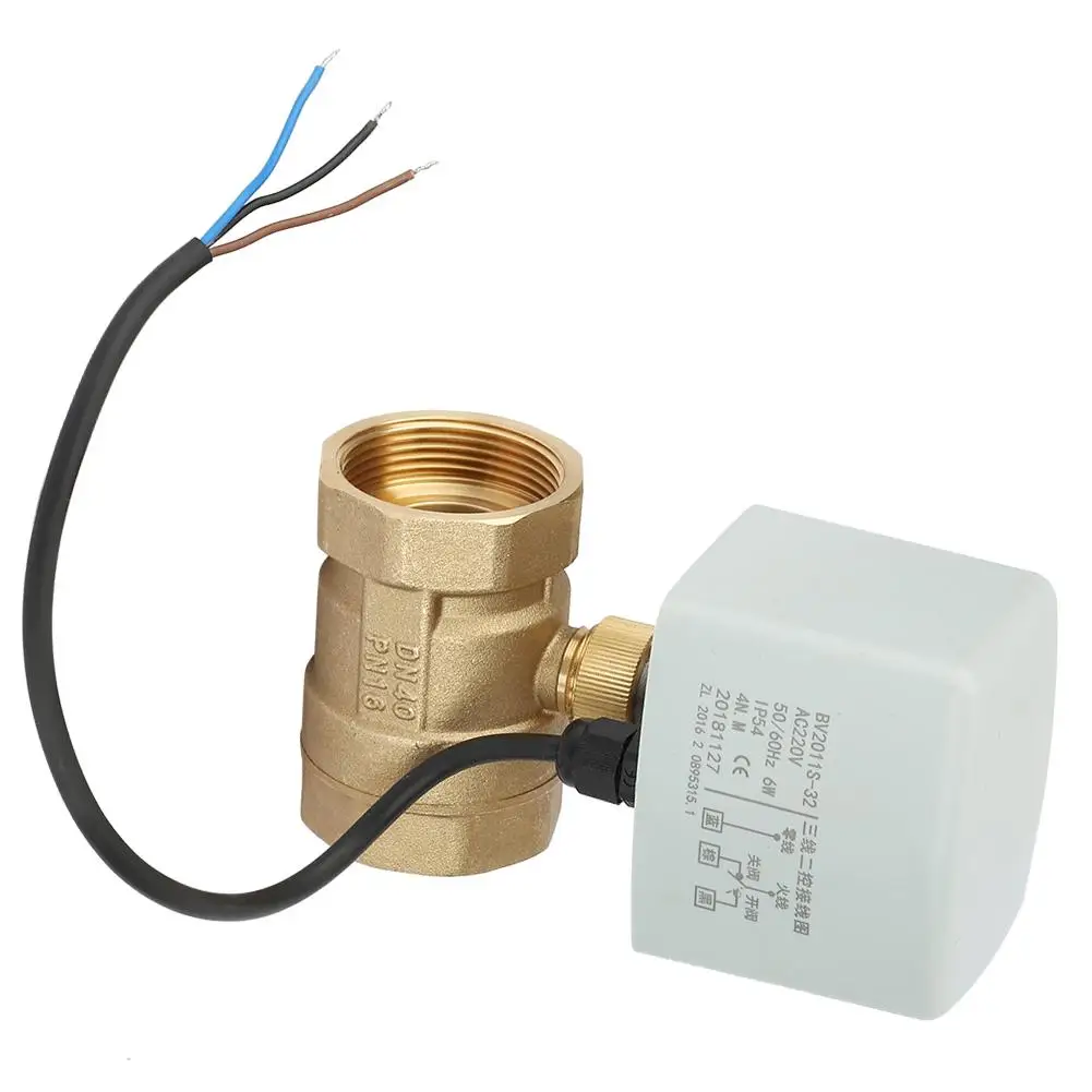 Латунный шаровой кран AC220V DN40 1-1/2 дюйма 2-сторонний 3-проводной латунный