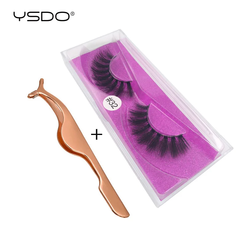 Ресницы норковые YSDO 1 пара + Пинцет для ресниц натуральные длинные накладные