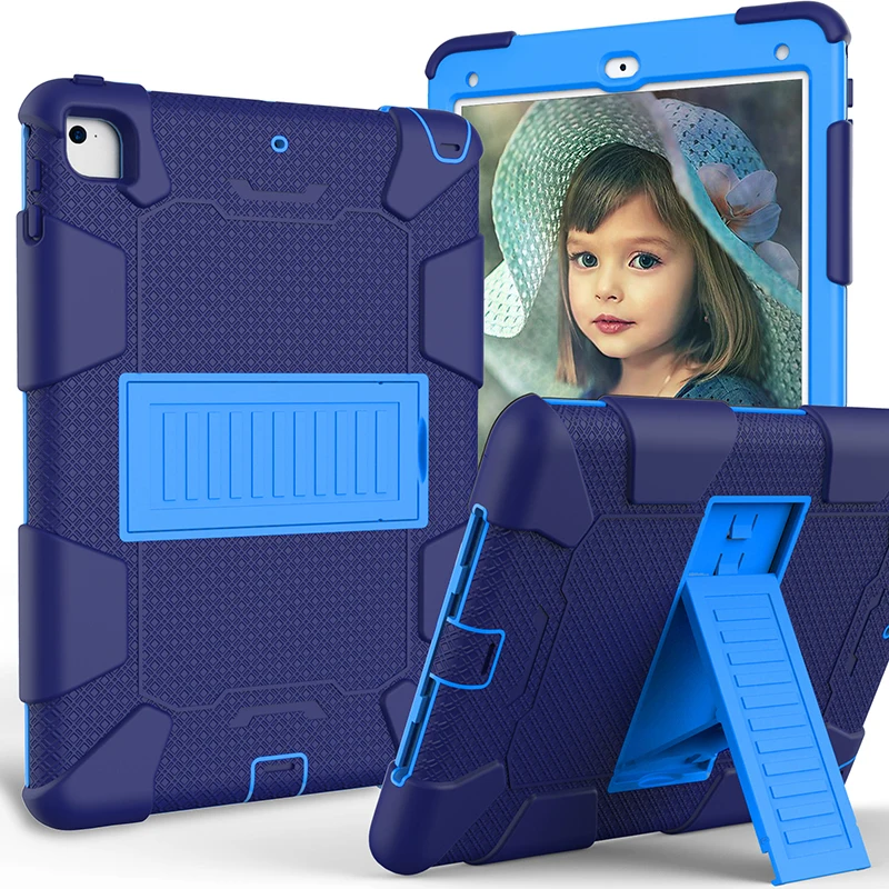 

Heavy Duty Armor Shockproof Silicone+PC Hybrid Case Cover with Kickstand for Apple iPad 9.7 2017 New iPad 9.7 2018 Tablet+Stylus