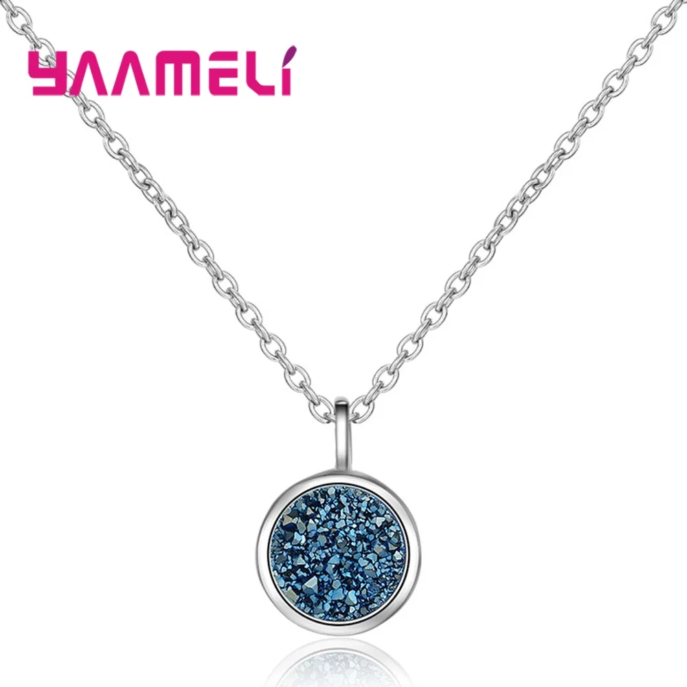 Vintage Retro Blue Glass Necklaces 925 Sterling Silver Shining Pieces AAA Cubic Zircon Stone Pendant Women Female Gift Jewelry | Украшения