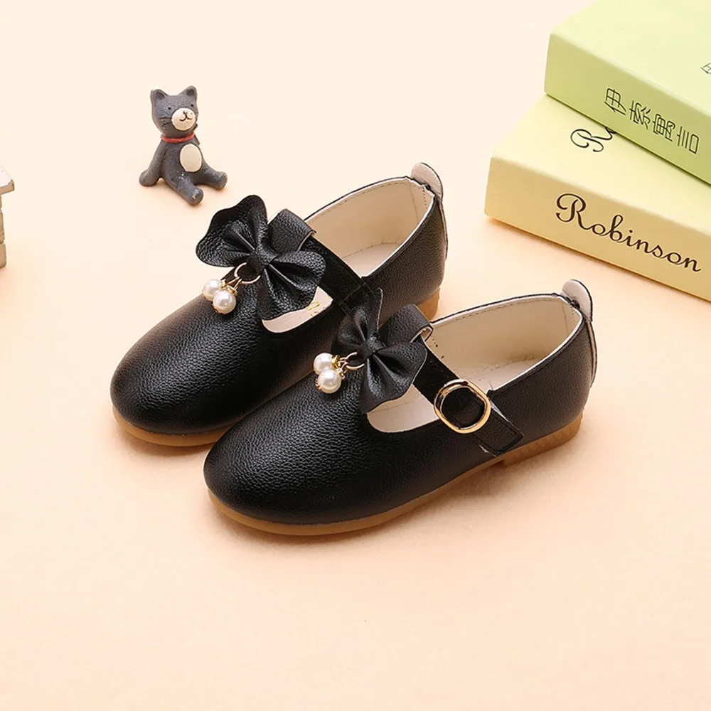 Girls Shoes Fashion Princess Girl Kids Flat With Bow-knot Pendant Sweet Children's White Pink Red Black |