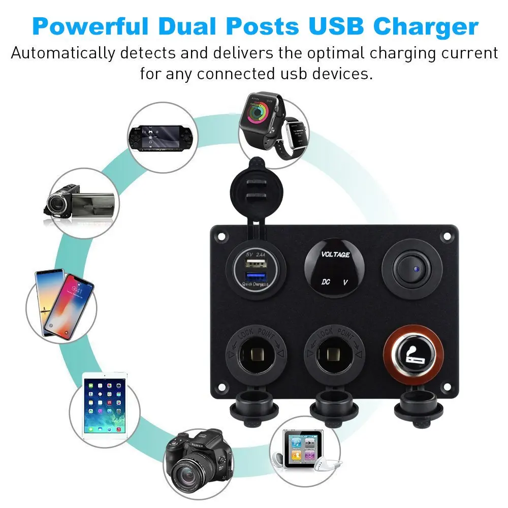Dual USB Charger Socket QC 3.0 & 2.4A Voltmeter 12V Power Outlet Cigarette Lighter Adapter ON-Off Toggle Switch for car camper |