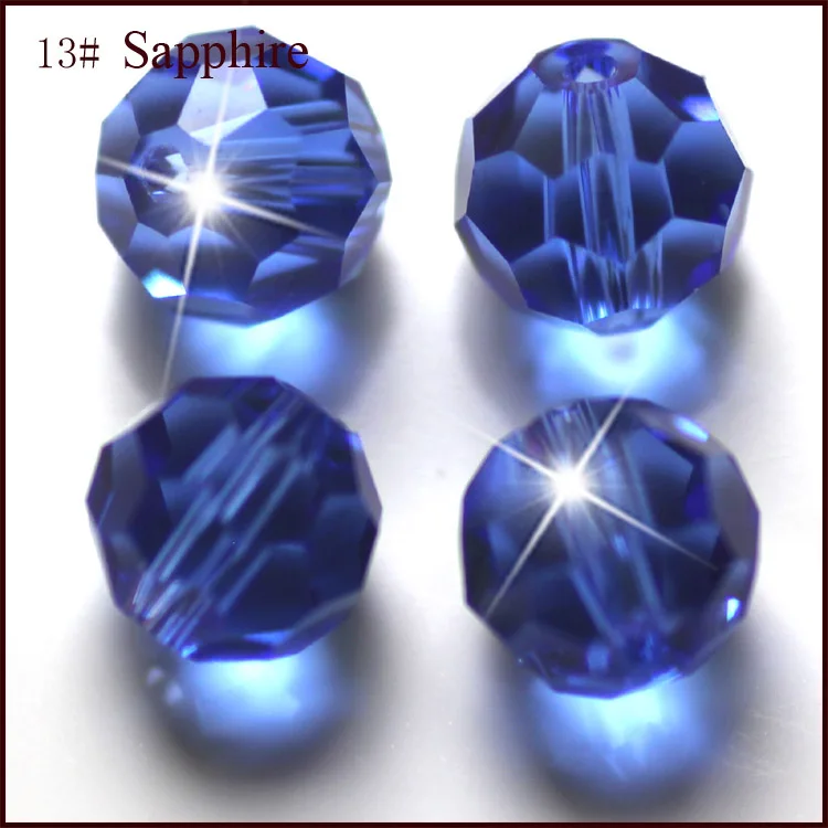 sapphire Хрустальные шарики 4 мм 6 мм 8 мм 10 мм Flet 32 грани круглые хрустальные бусины футбольные граненые Футбольная тема под стеклом бусины модные ювелирные изделия - Цвет: sapphire