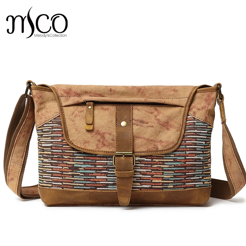 Винтажная Этническая холщовая вязаная сумка-мессенджер с узором женская сумка