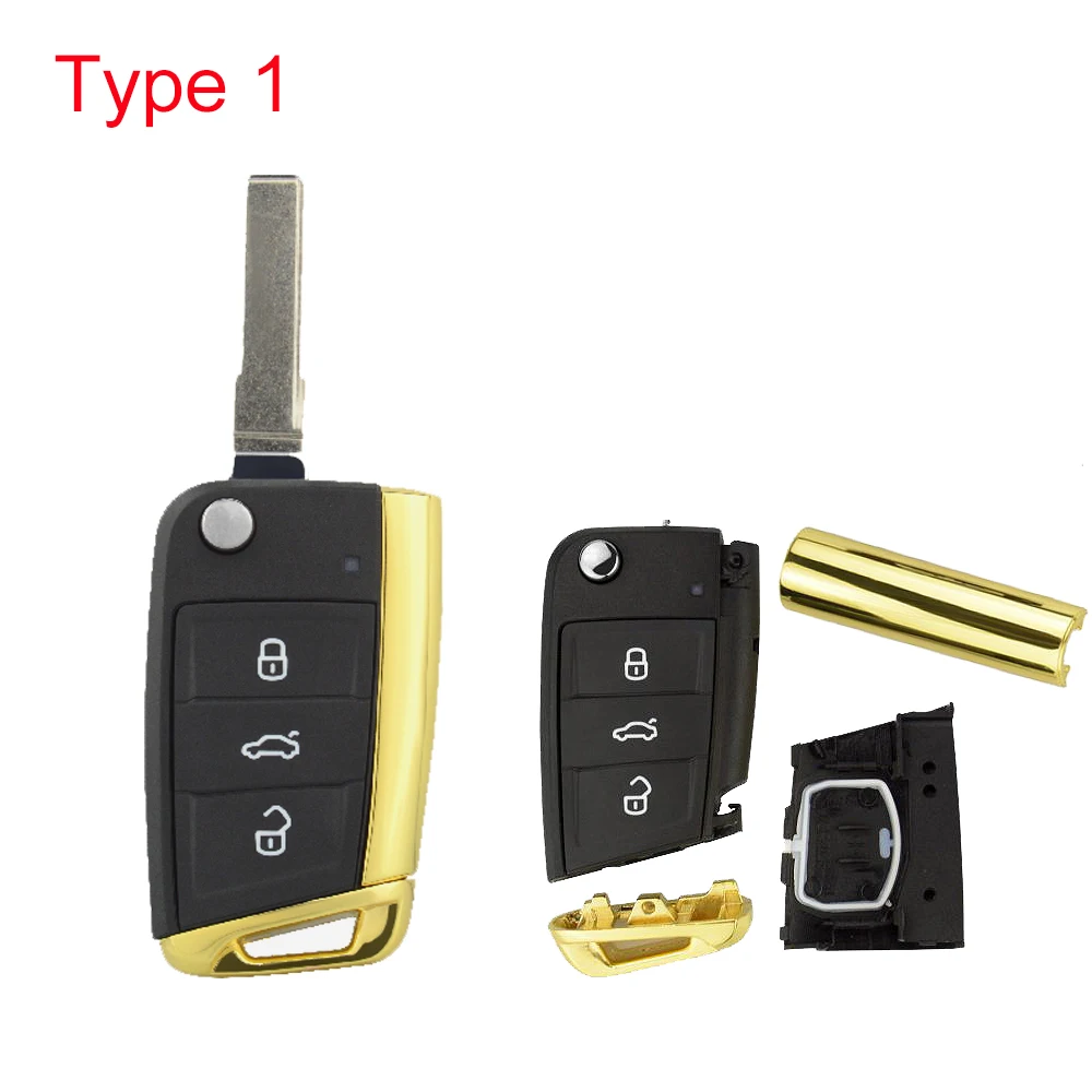 OkeyTech для V W Golf 7 MK7 Skoda Octavia сиденье 3 кнопки ключа автомобиля оболочка откидной складной чехол для замены пульта дистанционного управления Fob Uncnt Blade - Цвет: Type 1