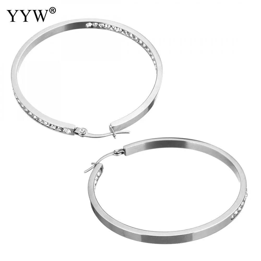 Женские серьги кольца из нержавеющей стали 3x50 мм стразы оригинальный цвет