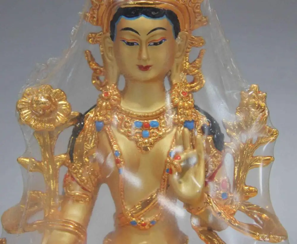 Бесплатная доставка буддизм Бронзовая медная позолоченная Зеленая Тара Гуань