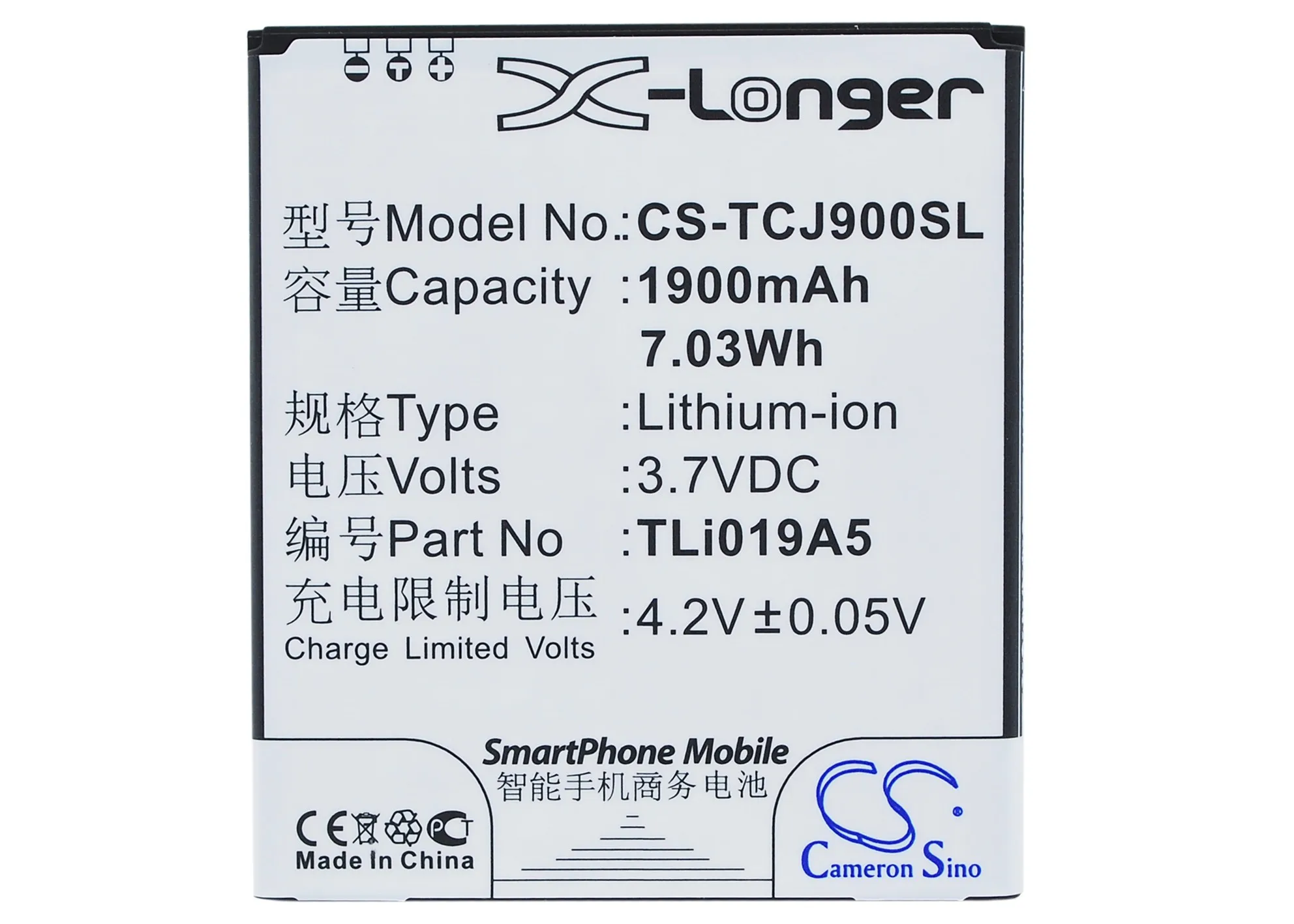 Высококачественный аккумулятор Cameron Sino 1900 мАч/Втч TLi019A5 для TCL/Alcatel One Touch POP D7 J900C
