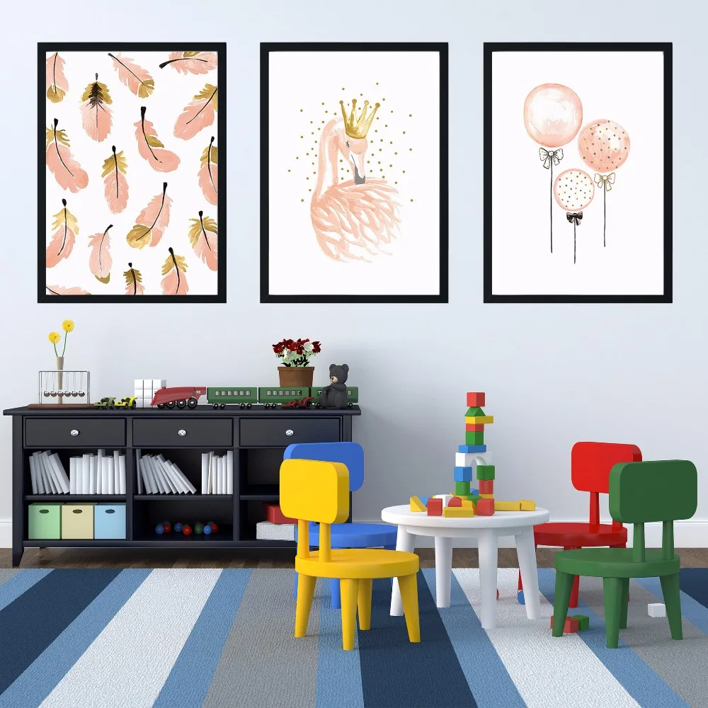 Украшение для спальни девочки фламинго перо настенный художественный холст