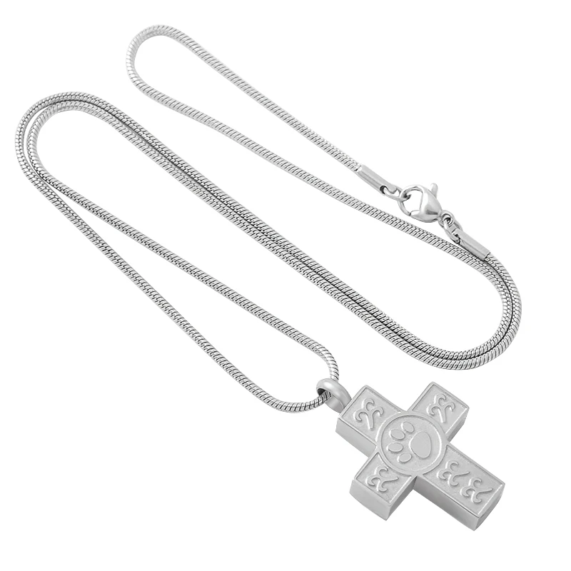 

IJD9451 Paw Engraving Loss of Pet Ashes Urn Necklace for Animal Cremation Pendant Jewelry Stainless Steel Cross