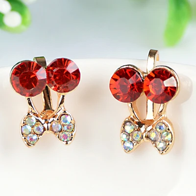 Gold Plated Модные красные серьги с бантом, без отверстия, для женщин, шикарные серьги с бриллиантами, без серьги в стиле пирсинга, ювелирные изделия - Окраска металла: Gold Plated