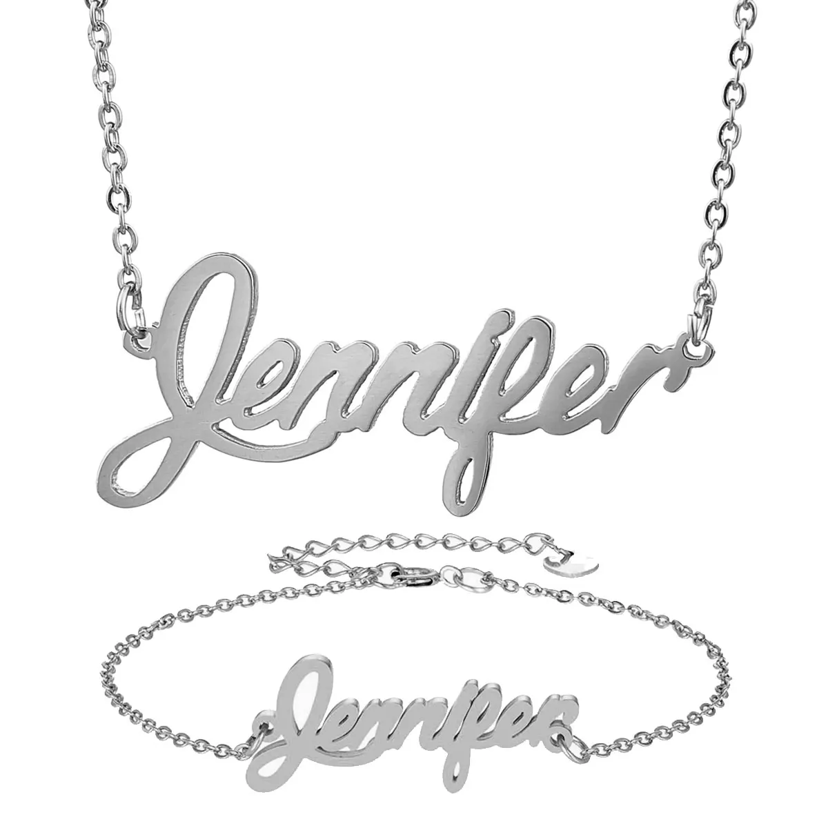 Модное ожерелье из нержавеющей стали браслет набор &quotДженнифер&quot надпись