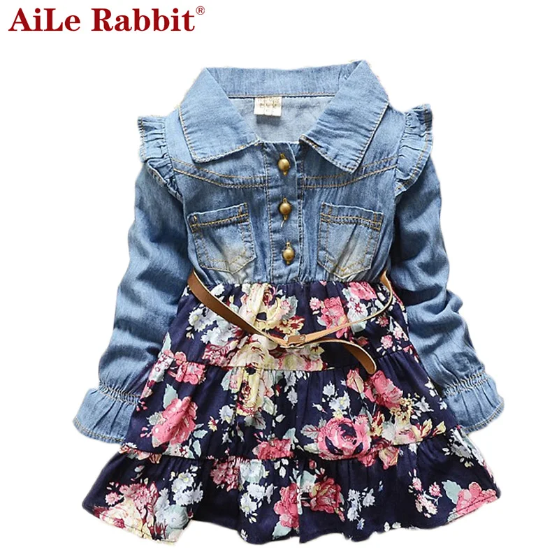 AiLe Rabbit/Новинка; сезон весна-осень; корейское модное милое платье принцессы с круглым вырезом и длинными рукавами; k1