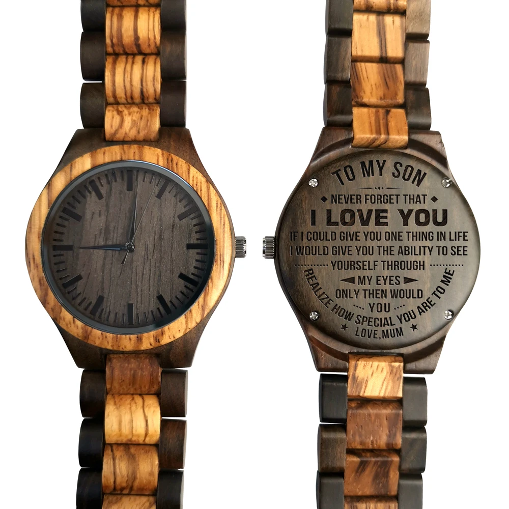 

FROM MUM TO SON ENGRAVED WOODEN WATCH NEVER FORGET THAT I LOVE YOU