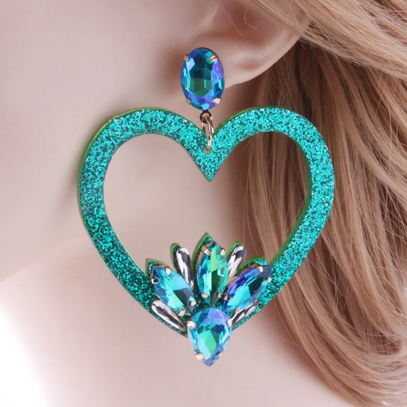 Swjyy Мода Смола серьги сердце большие Медь стеклянные brbrinco ухо