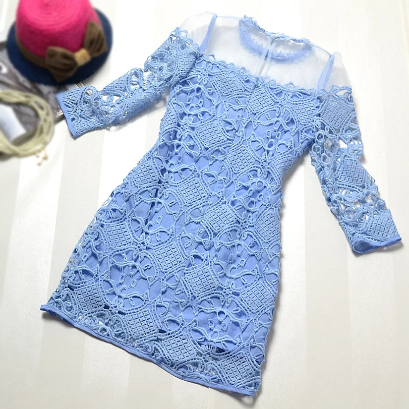 2014 new high quality European Milan fashion women's SILK organza lace embroidery Elegant Designer dress runway party dresses | Женская