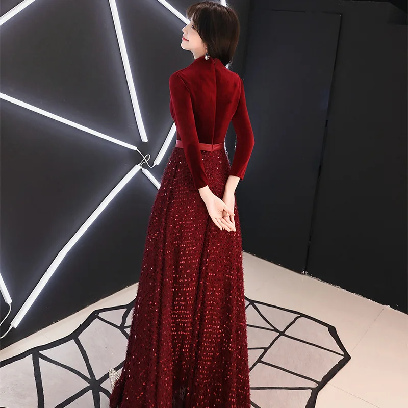 Женское винтажное вечернее платье Cheongsam с v образным вырезом и блестками