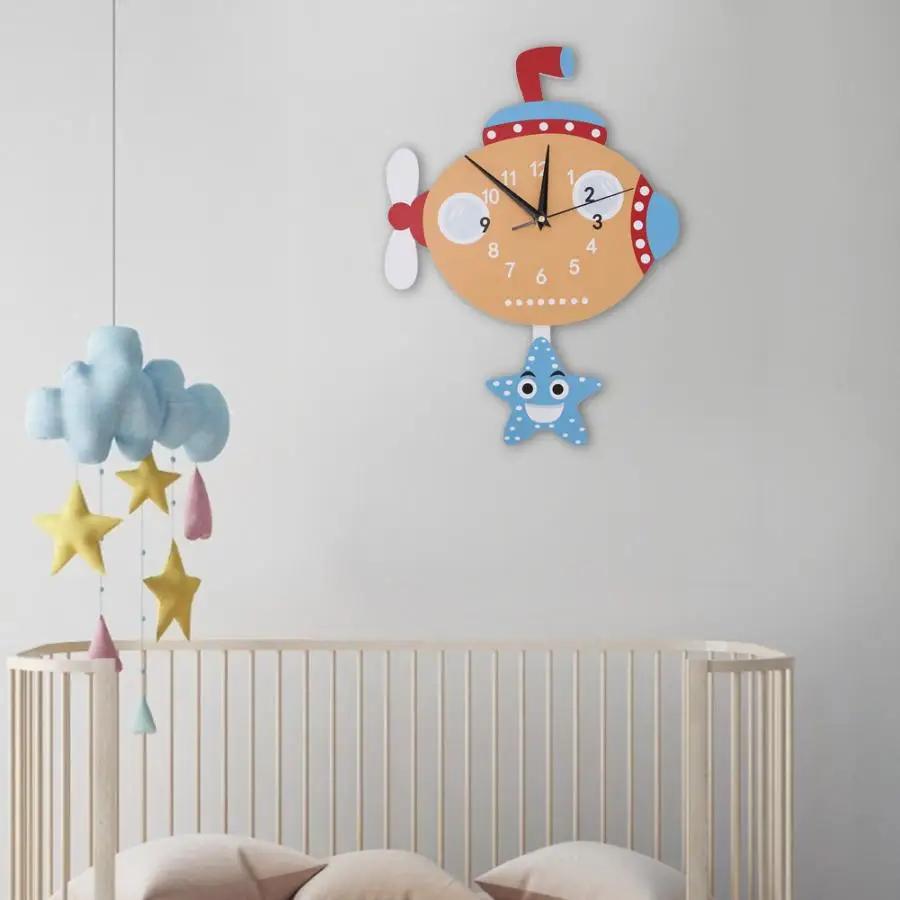 Modern Cute Cartoon Shape Pendulum Wall Clock DIY Decor for Kids Room Bedroom Decoration | Дом и сад
