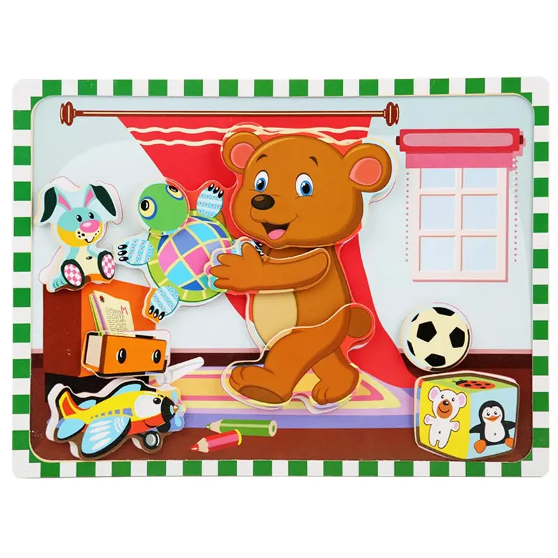Bear Logwood детская игрушечная деревянная головоломка 3D DIY обучающий пазл развивающие Животные головоломки Детские деревянные игрушки подарки для детей - Цвет: Bear