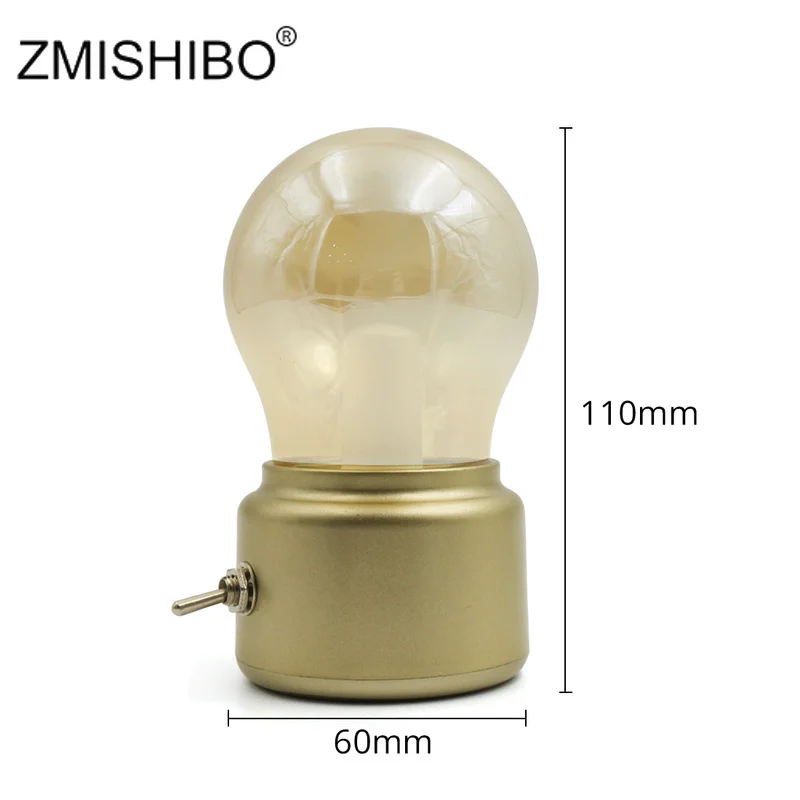 Zmisibo винтажная Светодиодная лампа USB ночник Янтарное стекло 5 в перезаряжаемая