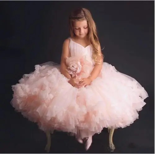 

pink flower First Communion Dresses For Girls 2021 Ball Gown Kids Girls Pageant Gown Flower Girl Dresses Vestidos De Comunion