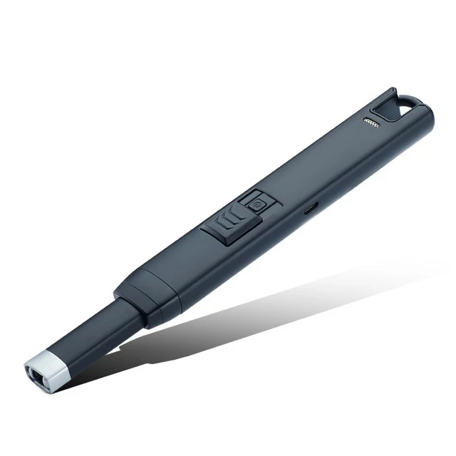 Металлический корпус длинный USB электрическая дуга кухня ветрозащитные зажигалки, перезаряжаемый импульсный Зажигалка свечи и фейерверк - Название цвета: BLACK