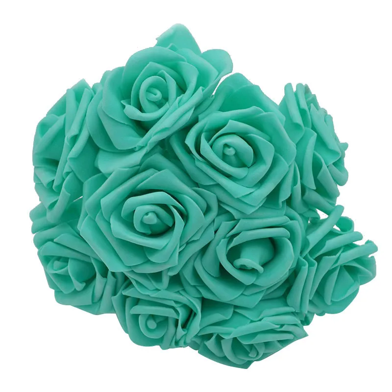 Teal 10 шт. 8 см белые Большие Розы Искусственные из ПЭ Поролоновый букет цветов Свадебные цветы для скрапбукинга DIY ручной работы - Color: Teal