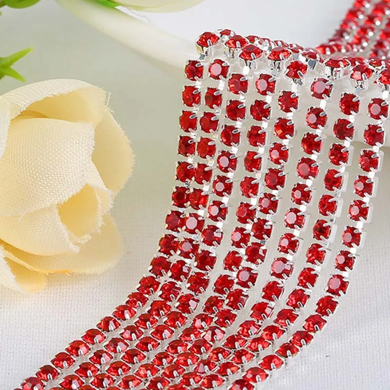 Цепочка для Стразы 1 м/лот Серебряная отделка с плоским основанием кристалл