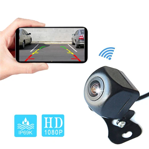 Wifi Rearview Camera Podofo Мини Wifi Автомобильная камера заднего вида беспроводная камера заднего вида Водонепроницаемая HD камера ночного видения для IOS и Android - Название цвета: Wifi Rearview Camera