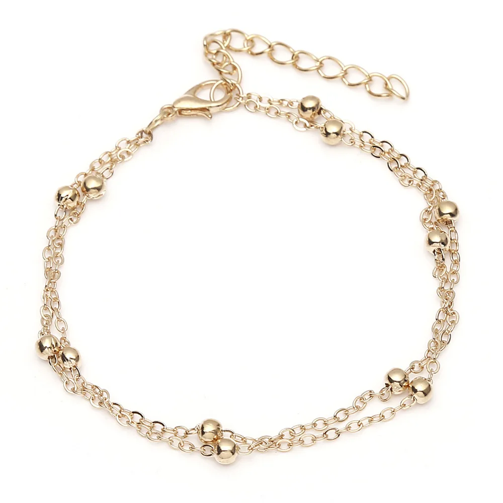 ZVZO Gold Silver Chic Concise Double Layer Bridal Wedding Anklets Chain Charm Beads Leg Bracelet Anklet Foot Jewelry For Women | Украшения
