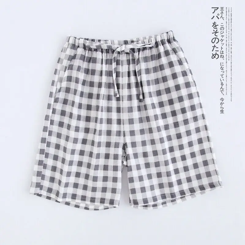 Grey Plaid -Men Для влюбленных, для сна, низ, марля, хлопок, пара, Шорты для сна, звездное небо, японский стиль, для мужчин и женщин, удобная Свободная Домашняя одежда, повседневная одежда - Цвет: Grey Plaid -Men