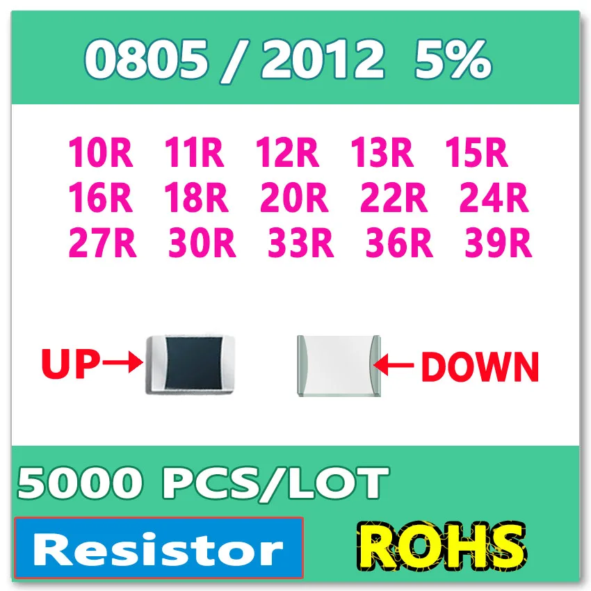 

JASNPROSMA 0805 J 5% 5000pcs 10R 11R 12R 13R 15R 16R 18R 20R 22R 24R 27R 30R 33R 36R 39R smd 2012 OHM Resistor