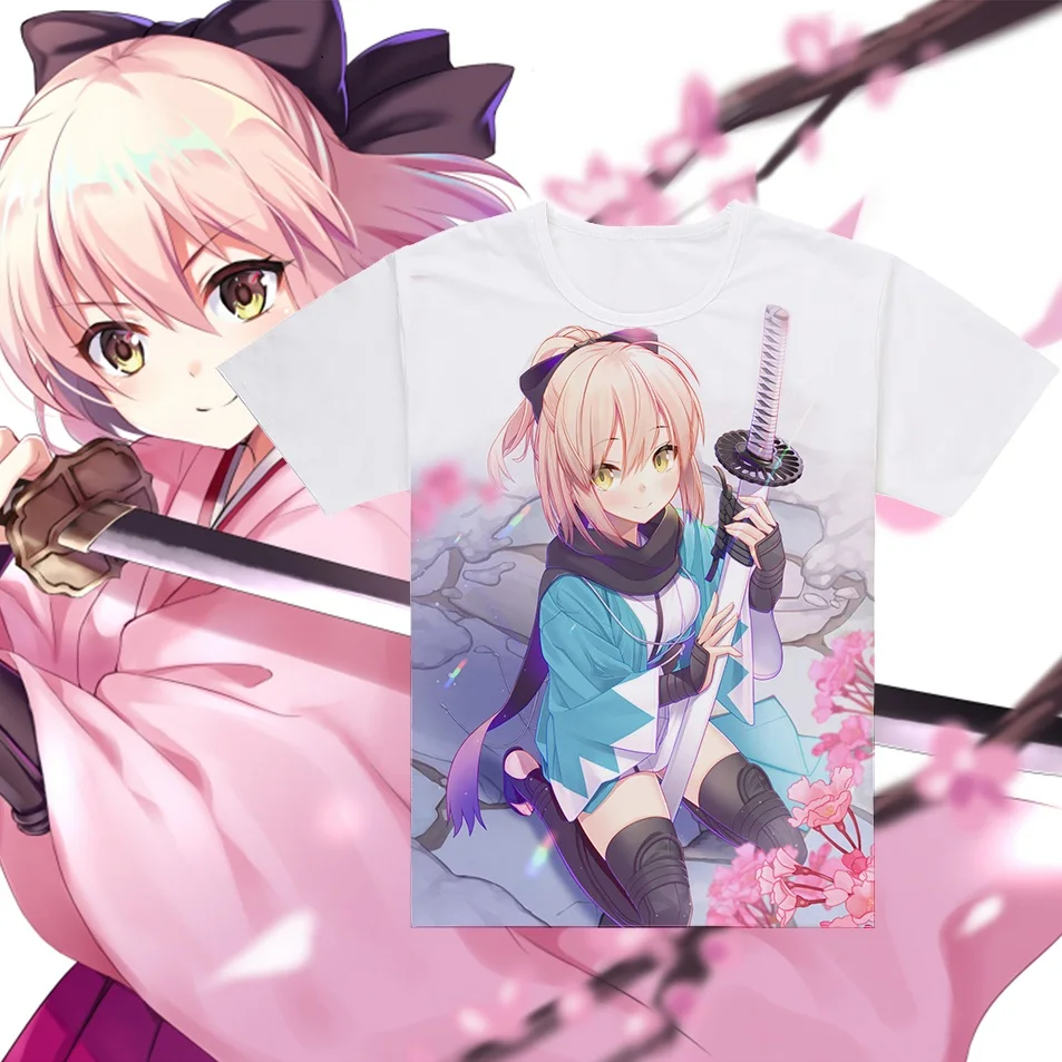 Unisex Anime Cos Fate GO Saber FGO Okita Souji Cotton Casual T-Shirt Tee T Shirt Top | Мужская одежда