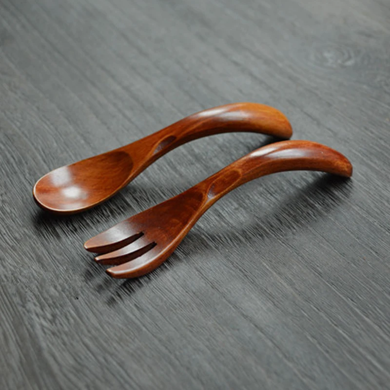 4 шт. (2 комплекта) деревянные ложки и вилки для кормления ребенка|Столовые