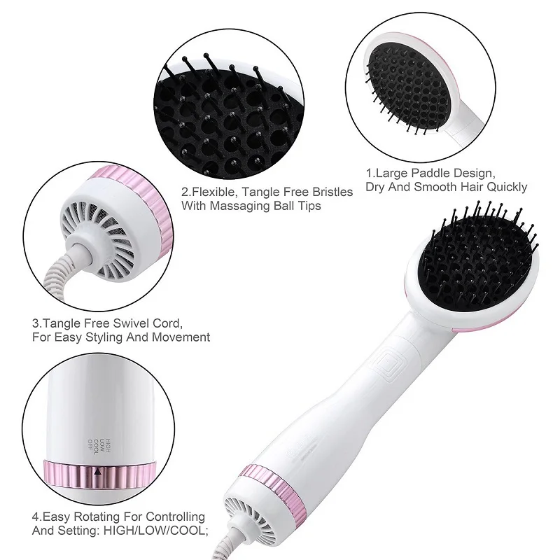 

One Step Hair Blow Dryer With Styler Hot Air Paddle Brush For Thick Puffy Hair - Cepillo Alisador De Pelo