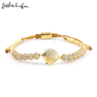 luxury paving cz shell bracelet ball charm copper beads braided adjustable handmade men bracelets bangles for women jewelry